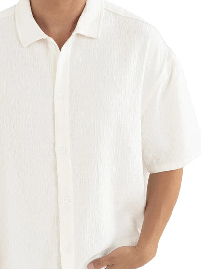 Leads Relaxed Check Short Sleeve Shirt - White