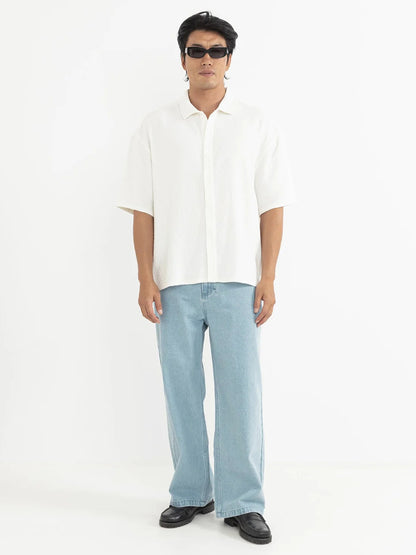 Leads Relaxed Check Short Sleeve Shirt - White