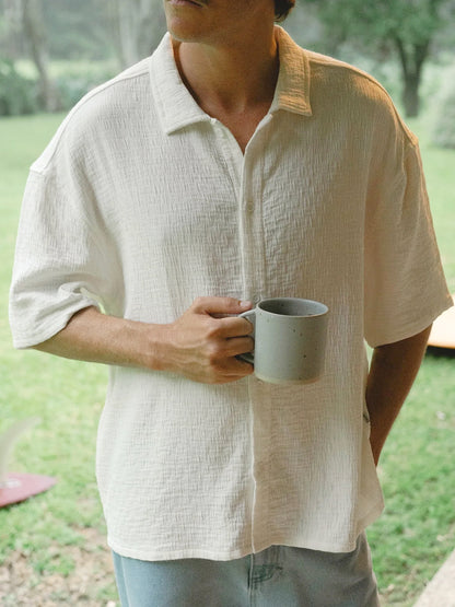 Leads Relaxed Check Short Sleeve Shirt - White