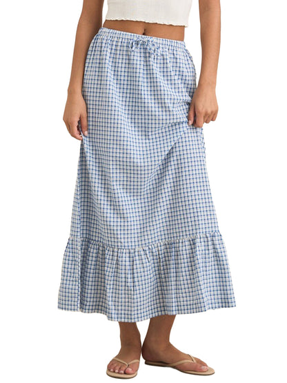 Lola Check Tiered Maxi Skirt - Blue