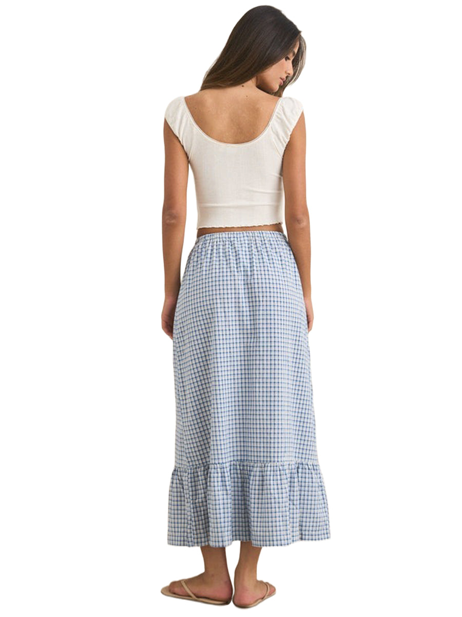 Lola Check Tiered Maxi Skirt - Blue