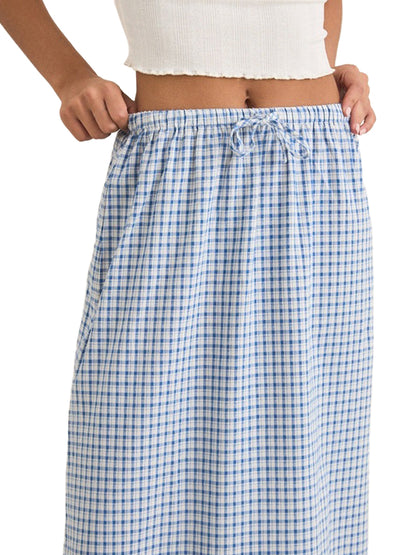 Lola Check Tiered Maxi Skirt - Blue