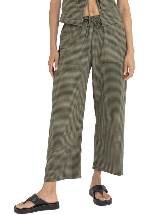 Louise Check Drawstring Pants - Olive