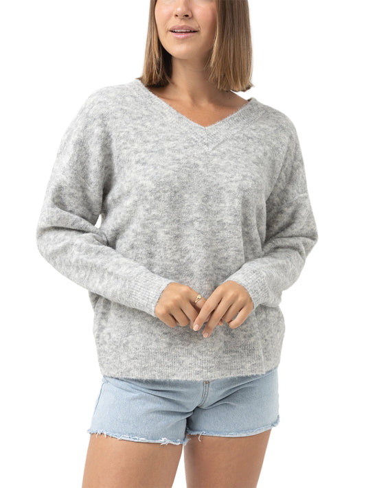 Moonstone Oversized V-Neck Sweater - Grey