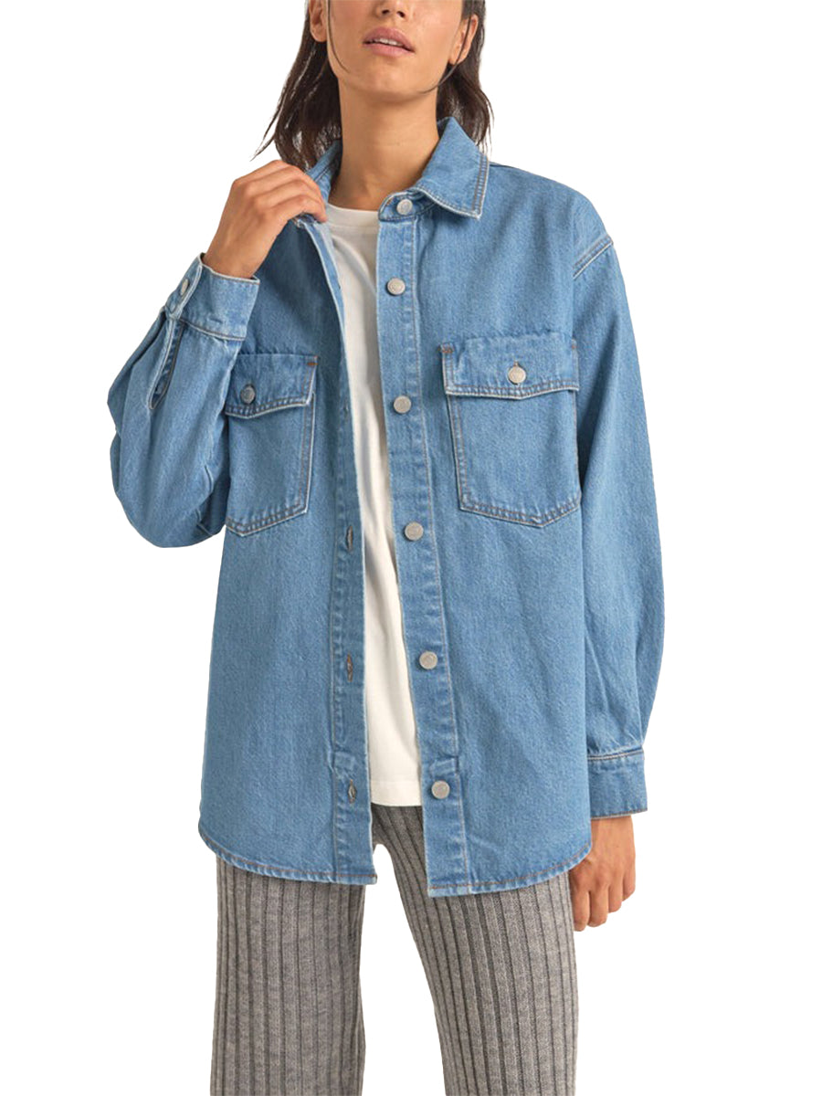 Oversized Denim Shirt Jacket - Washed Blue