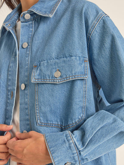 Oversized Denim Shirt Jacket - Washed Blue