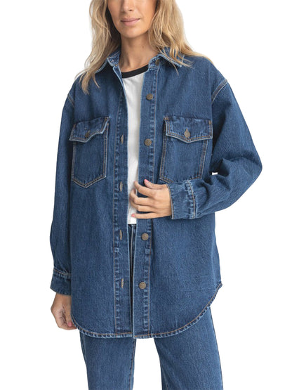 Oversized Denim Shirt Jacket - Dark Wash