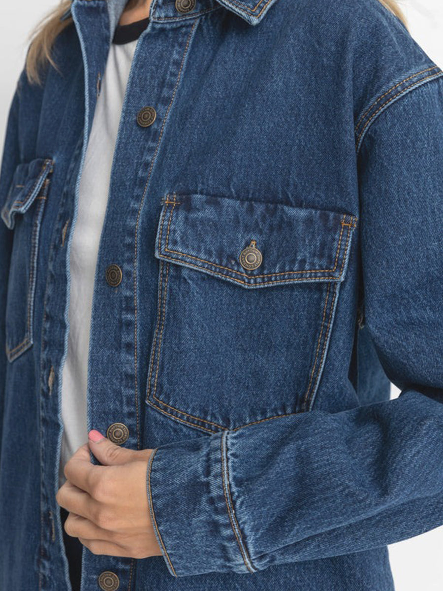 Oversized Denim Shirt Jacket - Dark Wash