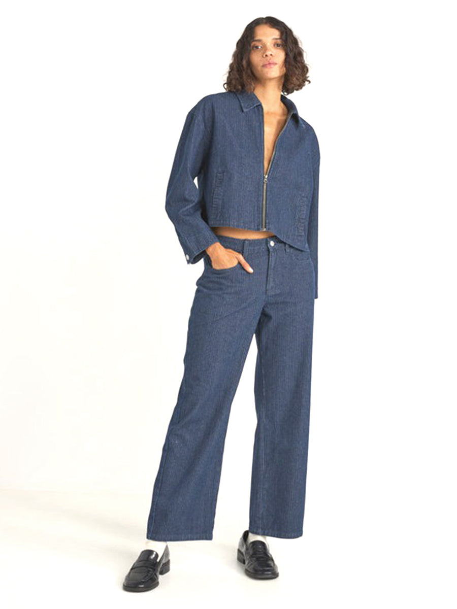 Pinstripe Mid-Rise Pant - Indigo