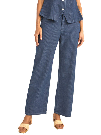 Pinstripe Mid-Rise Pant - Indigo