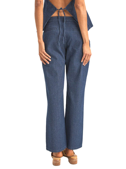 Pinstripe Mid-Rise Pant - Indigo