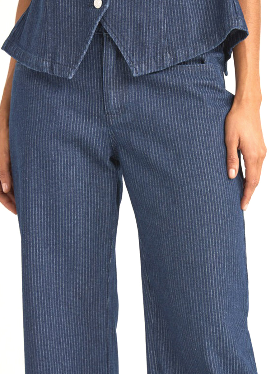 Pinstripe Mid-Rise Pant - Indigo