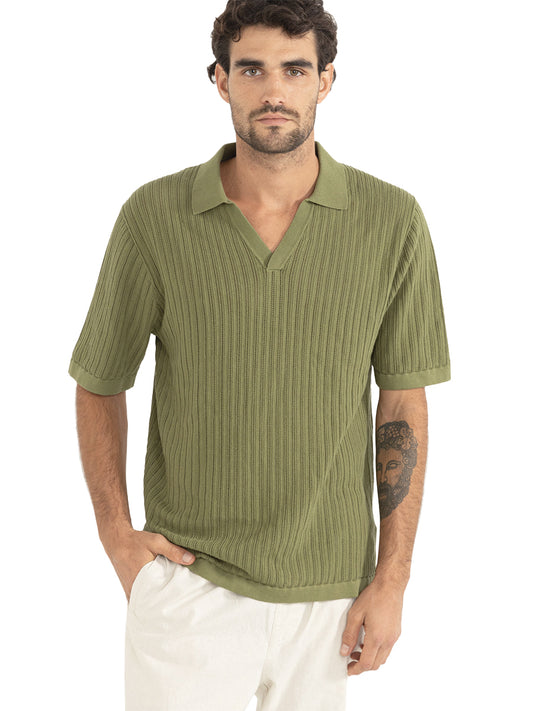 Relaxed Knit Short Sleeve Polo - Sage