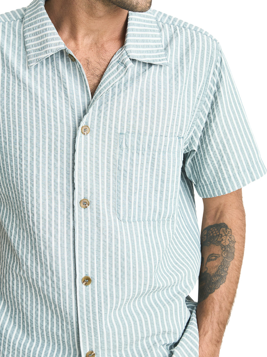 Seersucker Stripe Short Sleeve Shirt - Pine