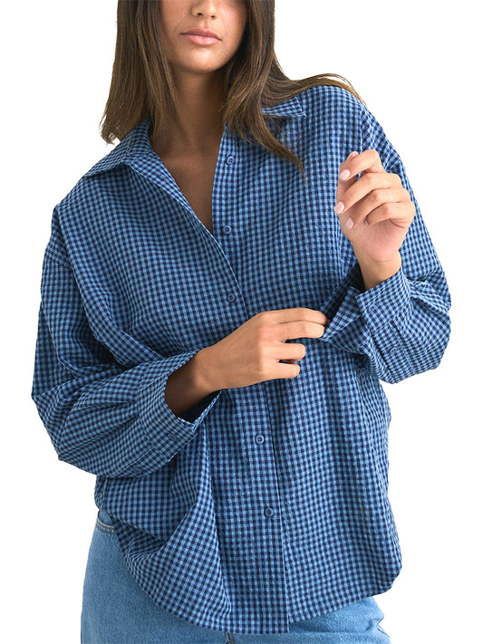 Serene Oversized Long Sleeve Shirt - Indigo