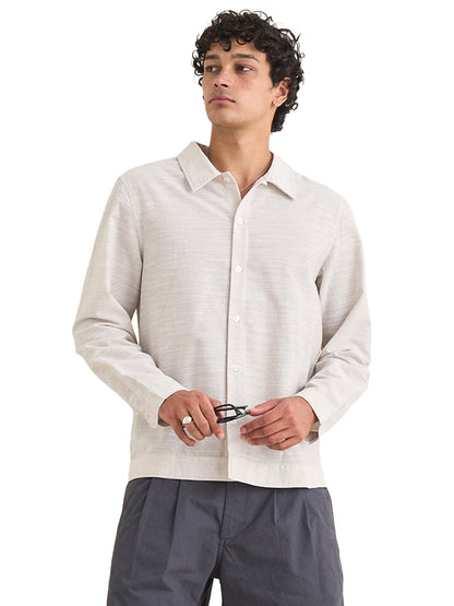 Striped Linen Long Sleeve Shirt - Natural
