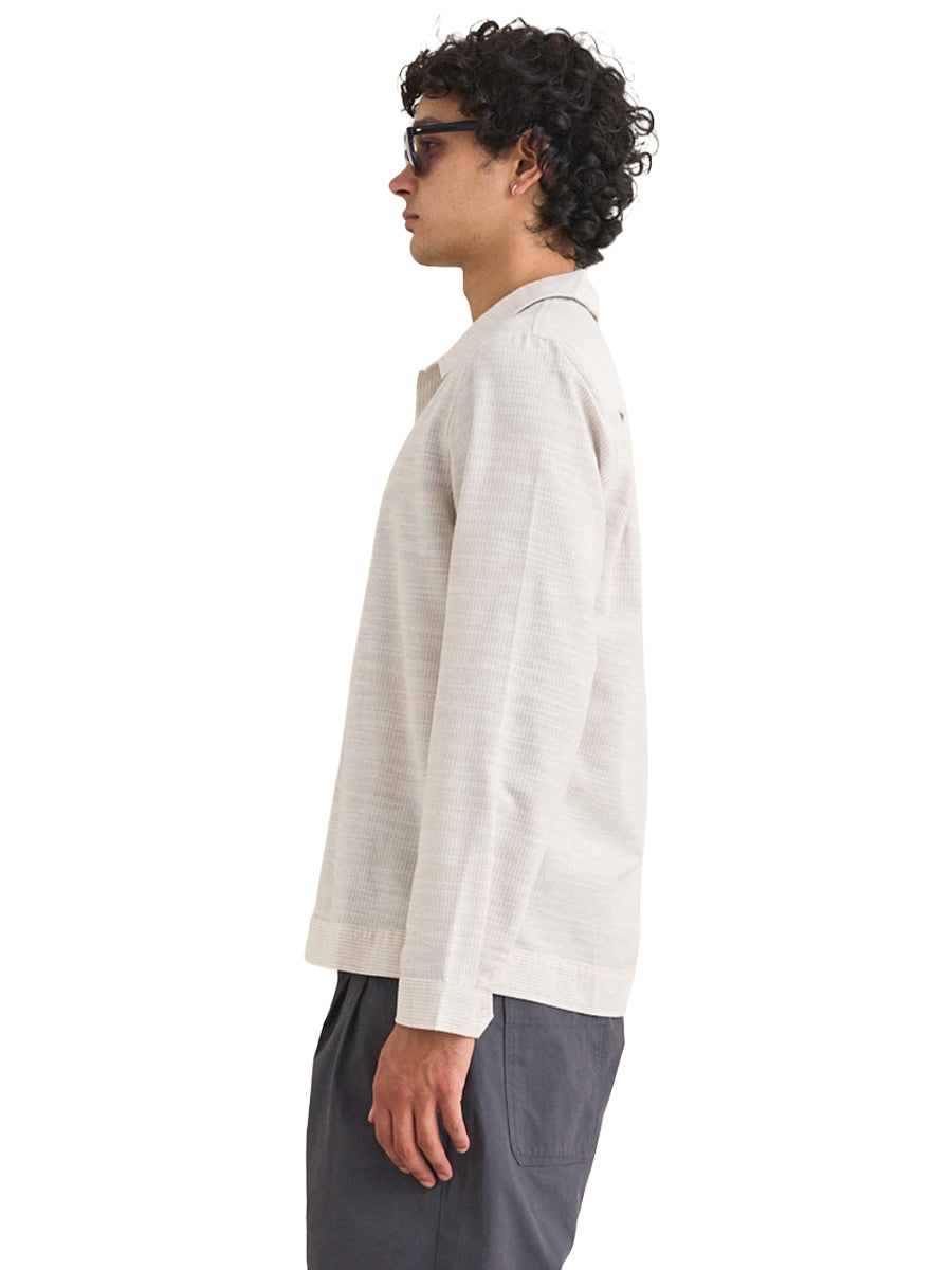 Striped Linen Long Sleeve Shirt - Natural