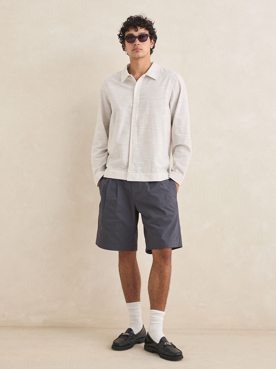 Striped Linen Long Sleeve Shirt - Natural