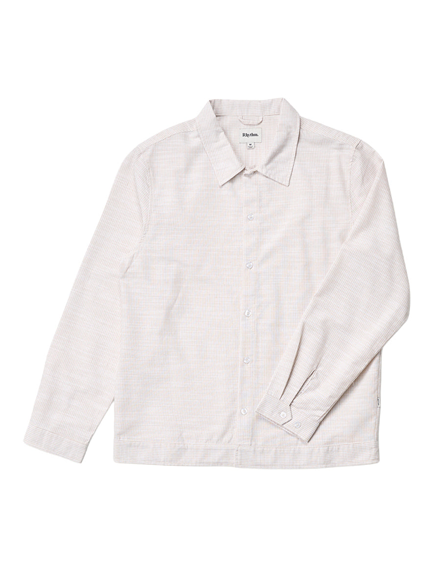 Striped Linen Long Sleeve Shirt - Natural