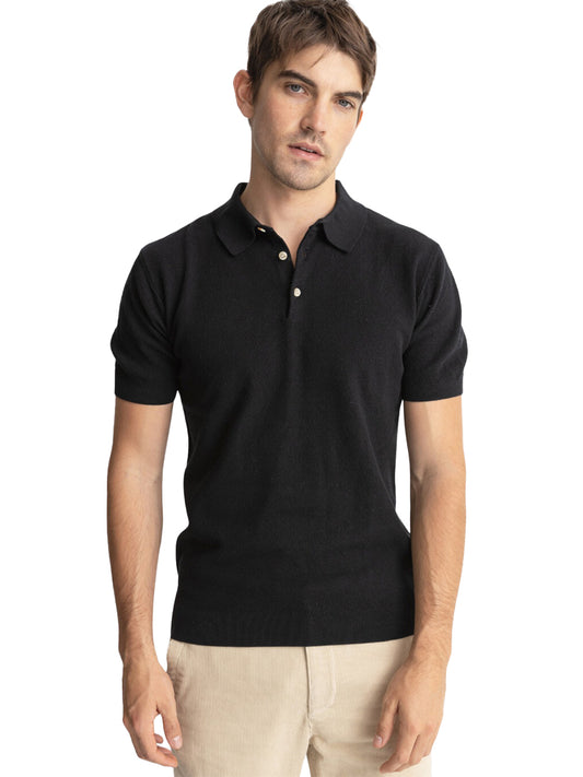 Textured Knit Polo - Black