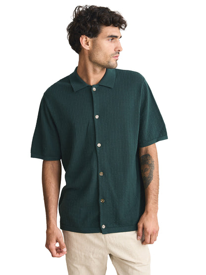 Textured Knit Short Sleeve Shirt - Forest