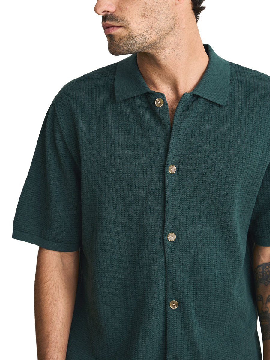 Textured Knit Short Sleeve Shirt - Forest