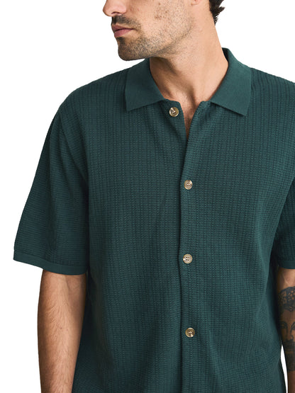 Textured Knit Short Sleeve Shirt - Forest