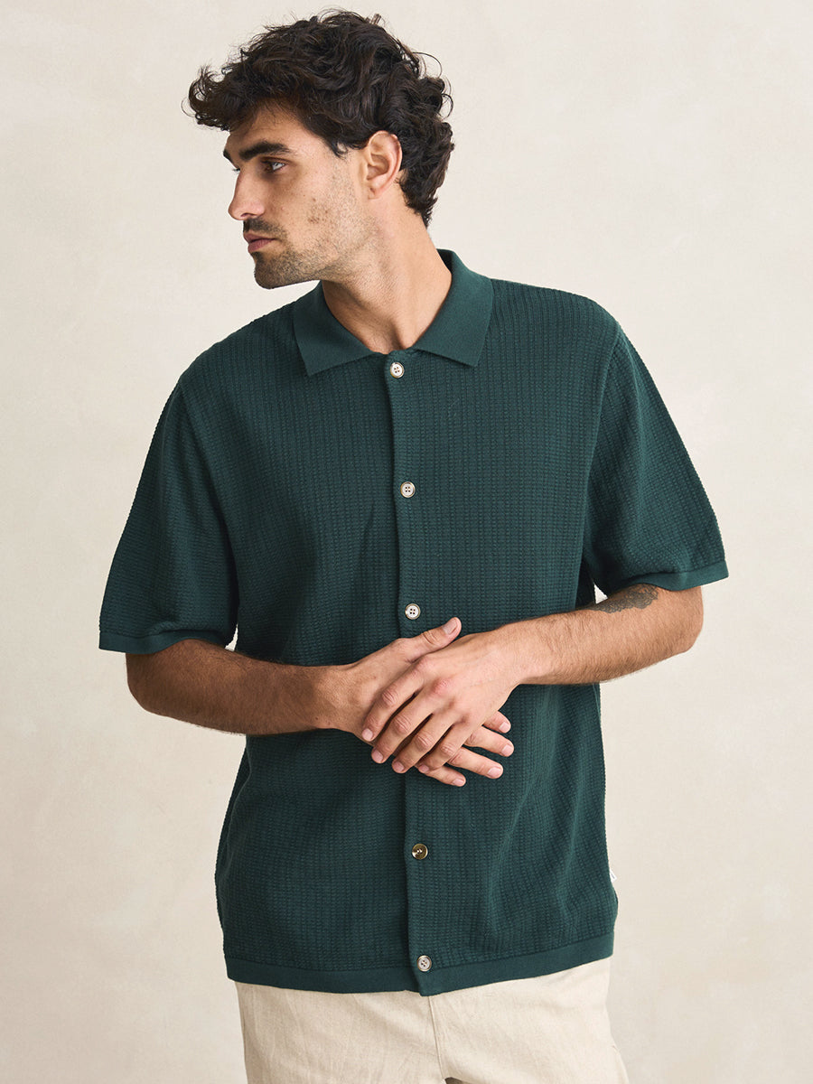 Textured Knit Short Sleeve Shirt - Forest