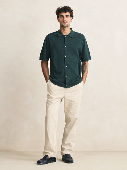 Textured Knit Short Sleeve Shirt - Forest