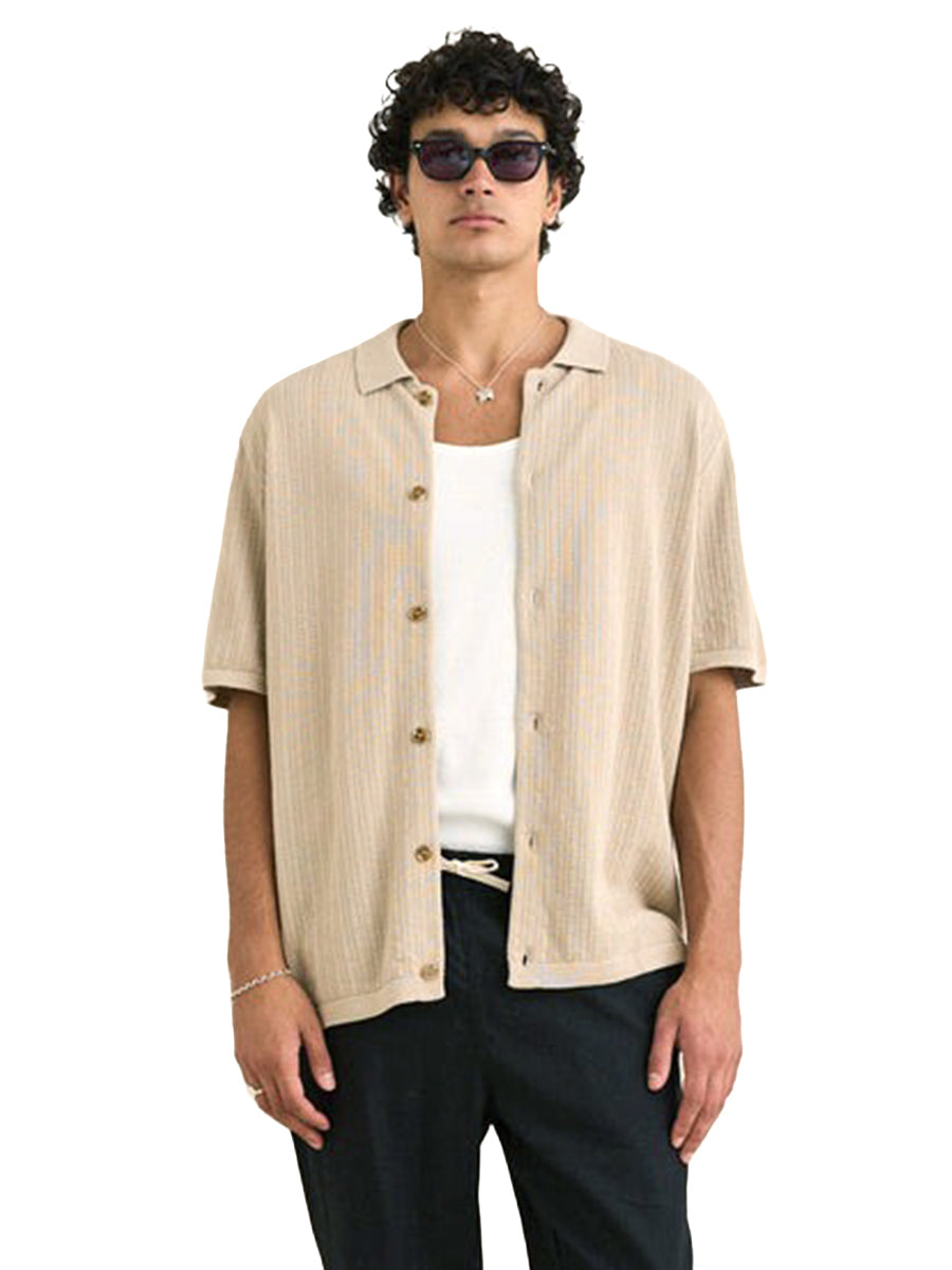 Textured Knit Short Sleeve Shirt - Stone