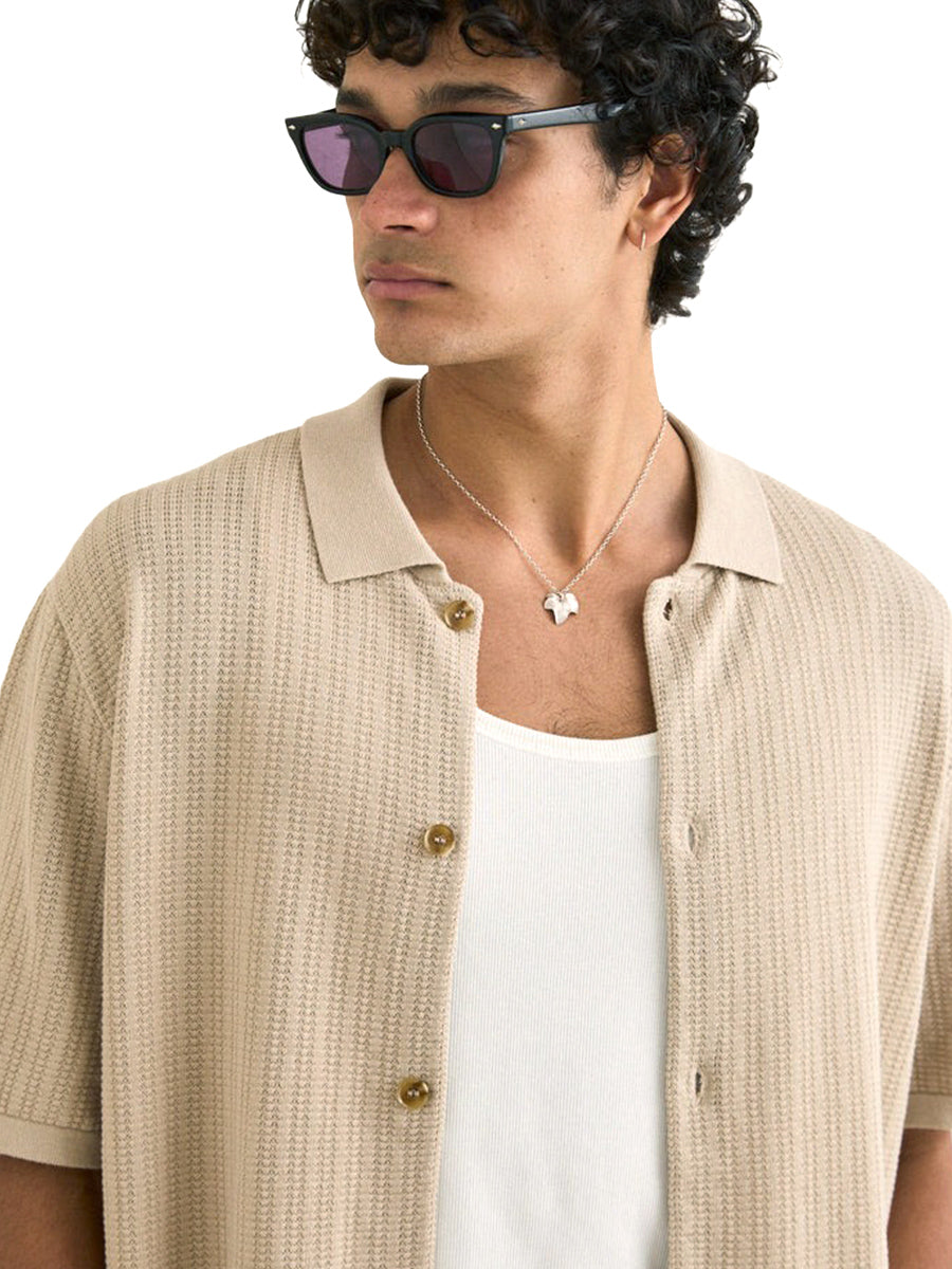 Textured Knit Short Sleeve Shirt - Stone