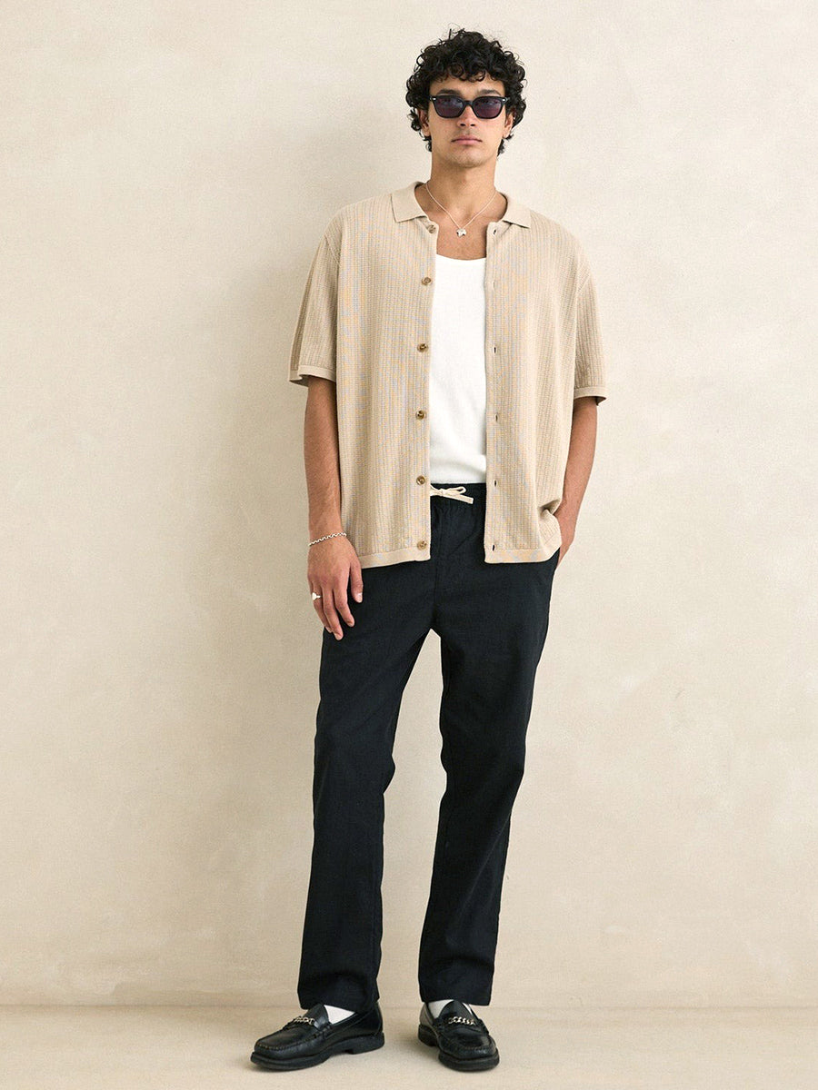 Textured Knit Short Sleeve Shirt - Stone