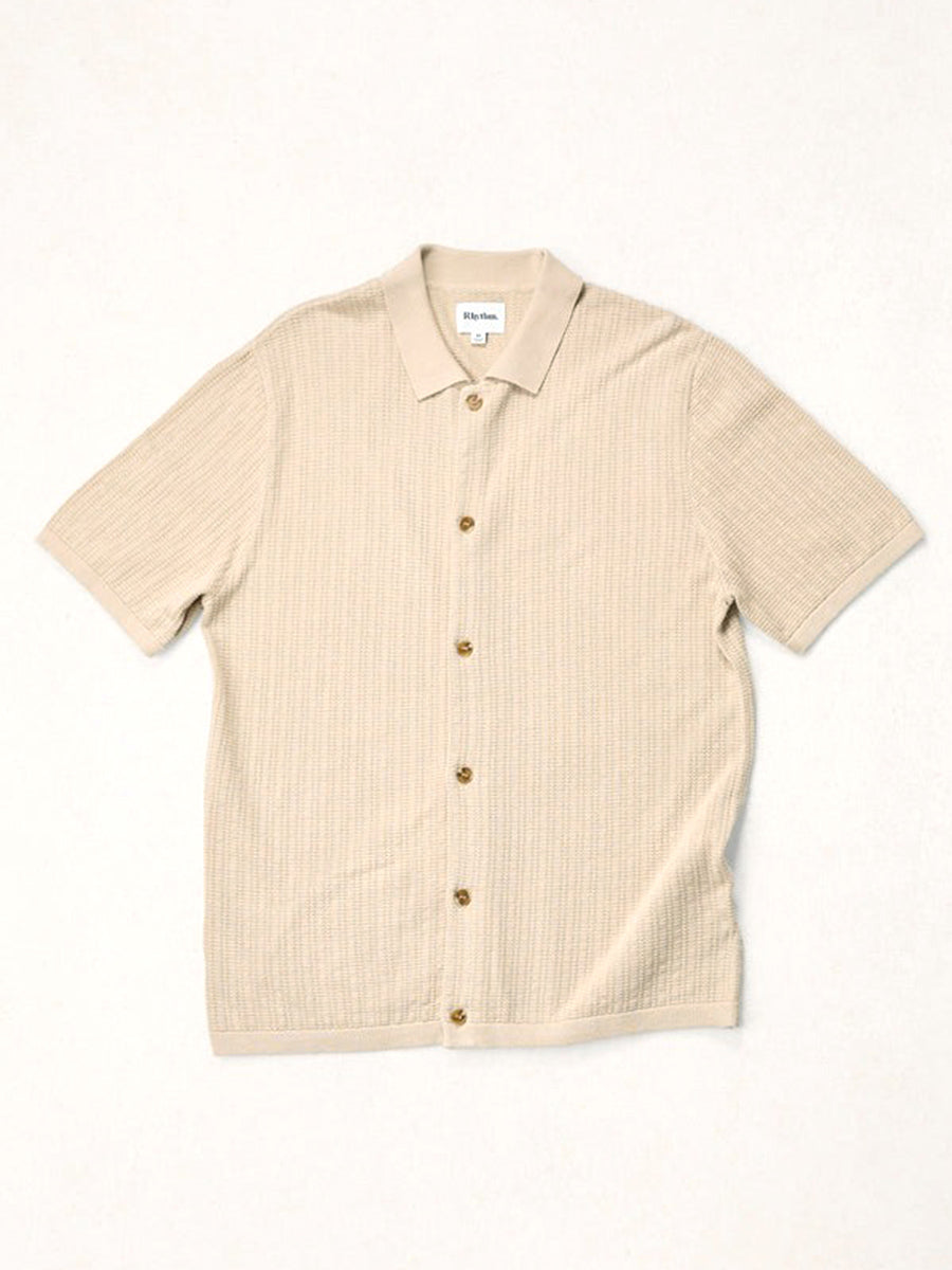Textured Knit Short Sleeve Shirt - Stone