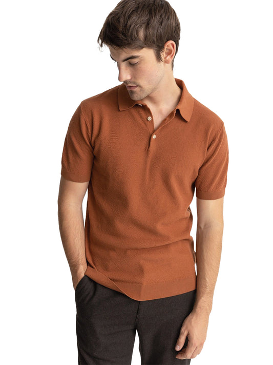 Textured Knit Polo - Clay