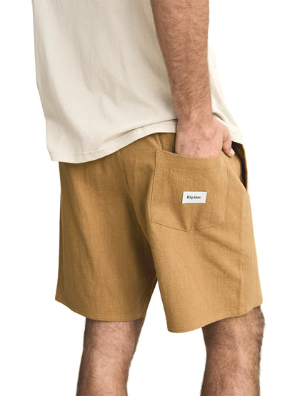 Textured Linen Jam Shorts - Tobacco