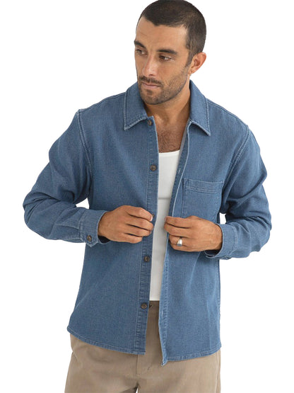 Textured Wale Long Sleeve Shirt - Washed Indigo