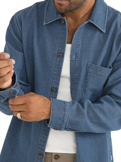 Textured Wale Long Sleeve Shirt - Washed Indigo