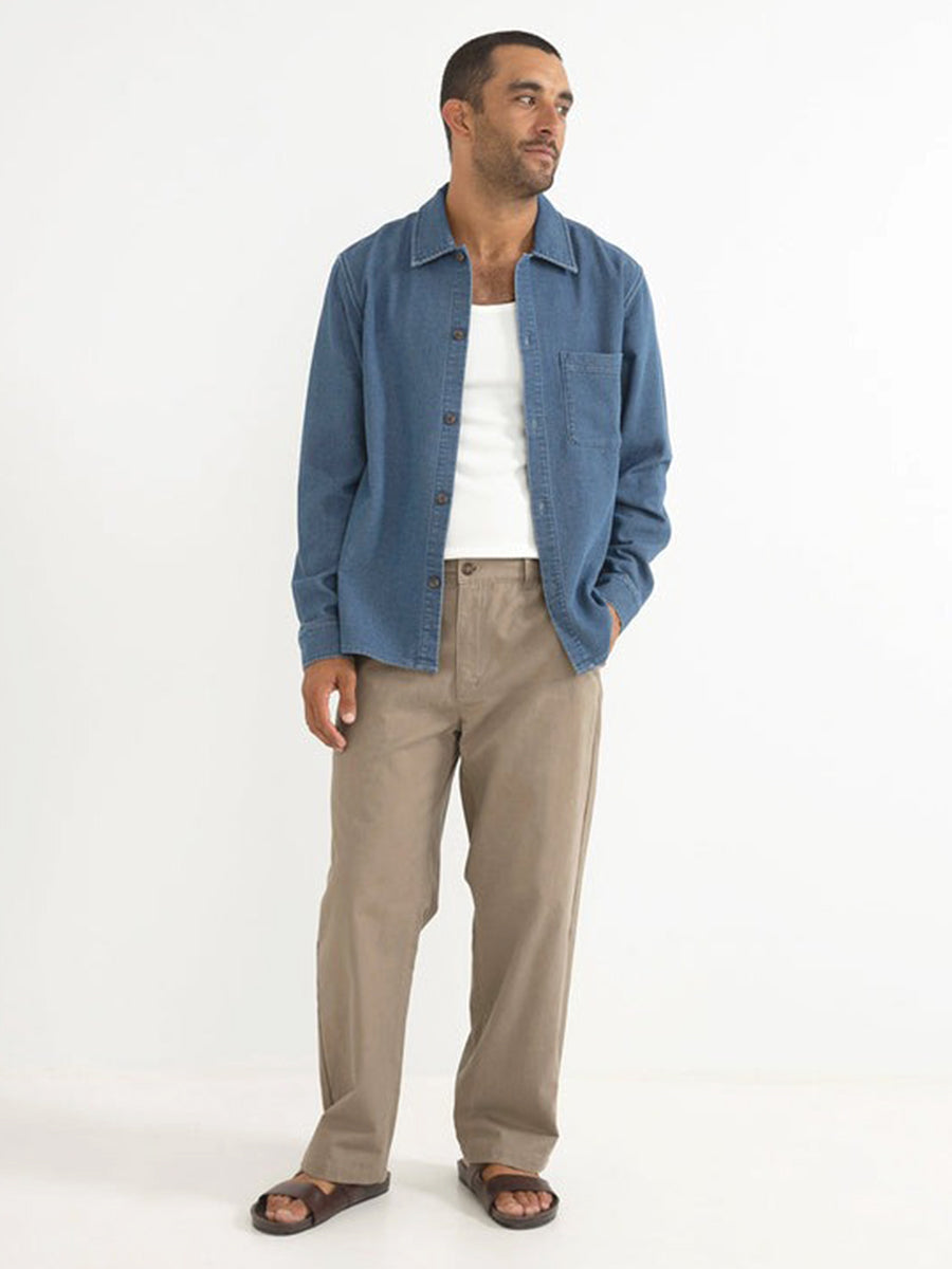 Textured Wale Long Sleeve Shirt - Washed Indigo