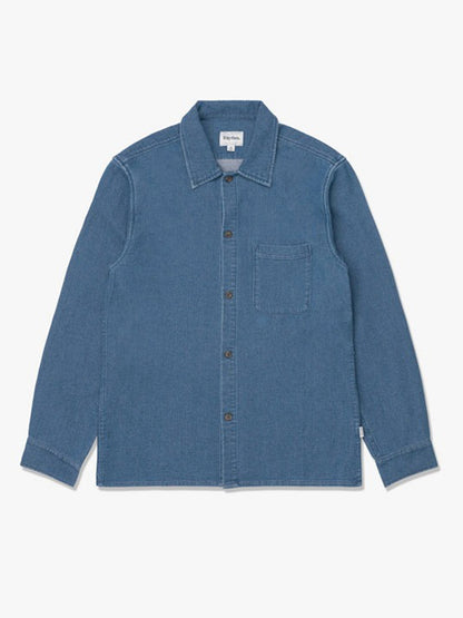Textured Wale Long Sleeve Shirt - Washed Indigo