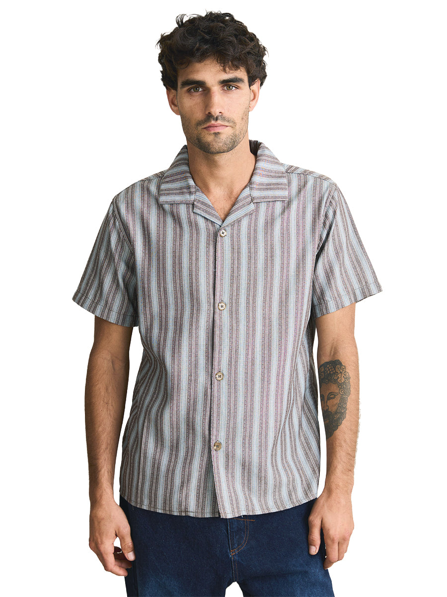 Vacation Stripe Short Sleeve Shirt - Chocolate