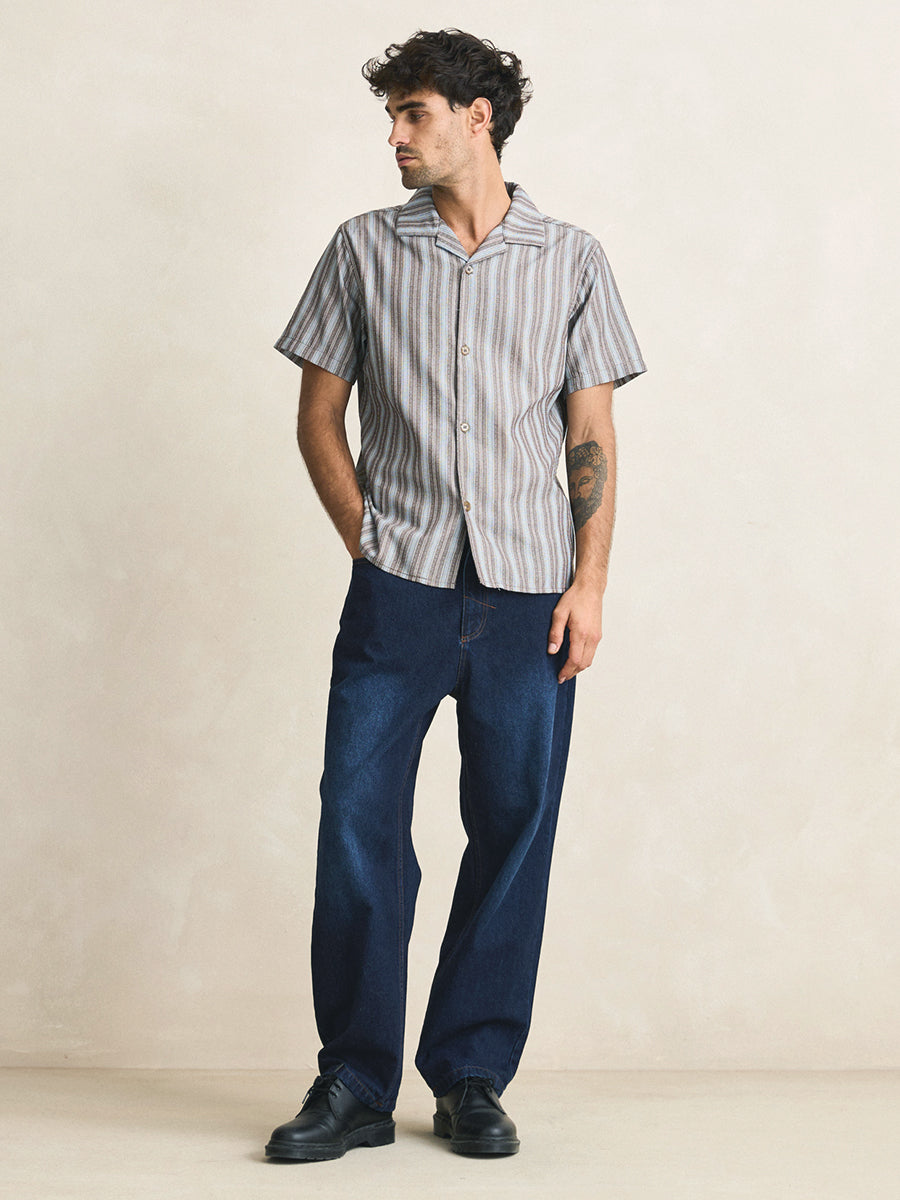 Vacation Stripe Short Sleeve Shirt - Chocolate