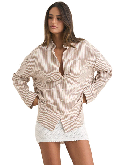 Valley Stripe Oversized Shirt - Tan