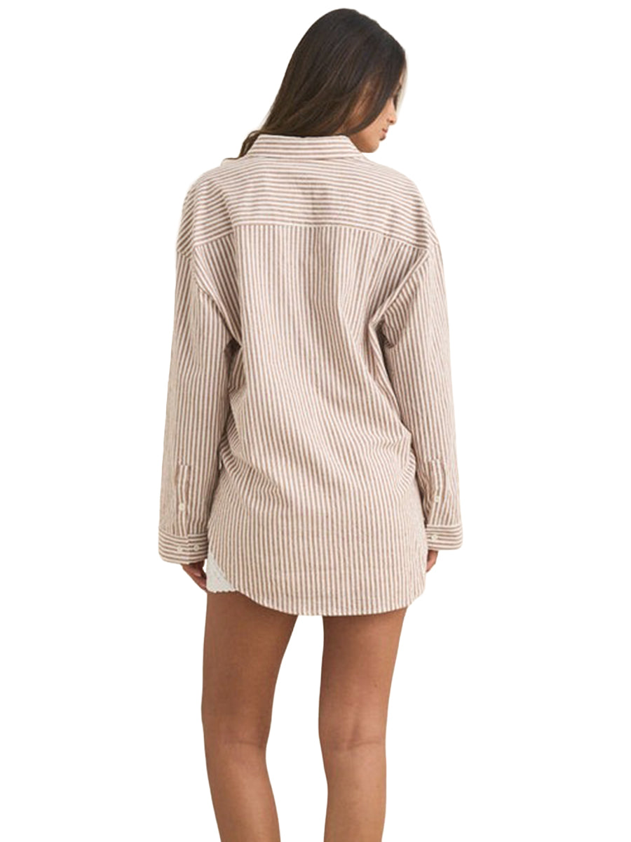 Valley Stripe Oversized Shirt - Tan