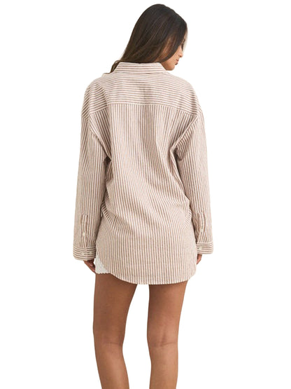 Valley Stripe Oversized Shirt - Tan
