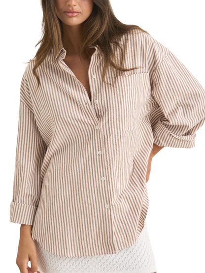 Valley Stripe Oversized Shirt - Tan
