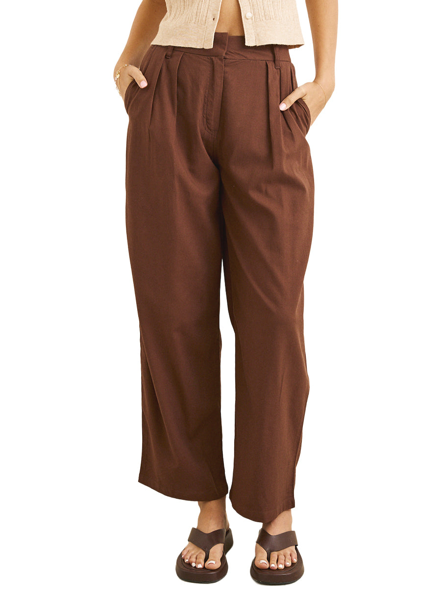 Venice Tailored Linen Pants - Chocolate