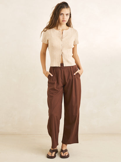 Venice Tailored Linen Pants - Chocolate