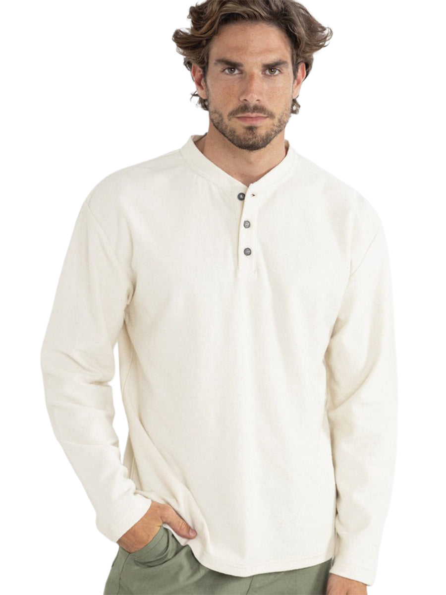Vintage Linen Terry Long Sleeve Henley - Natural