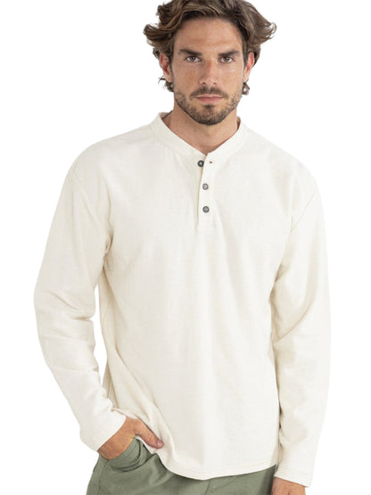 Vintage Linen Terry Long Sleeve Henley - Natural