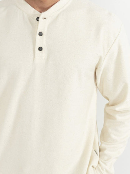 Vintage Linen Terry Long Sleeve Henley - Natural